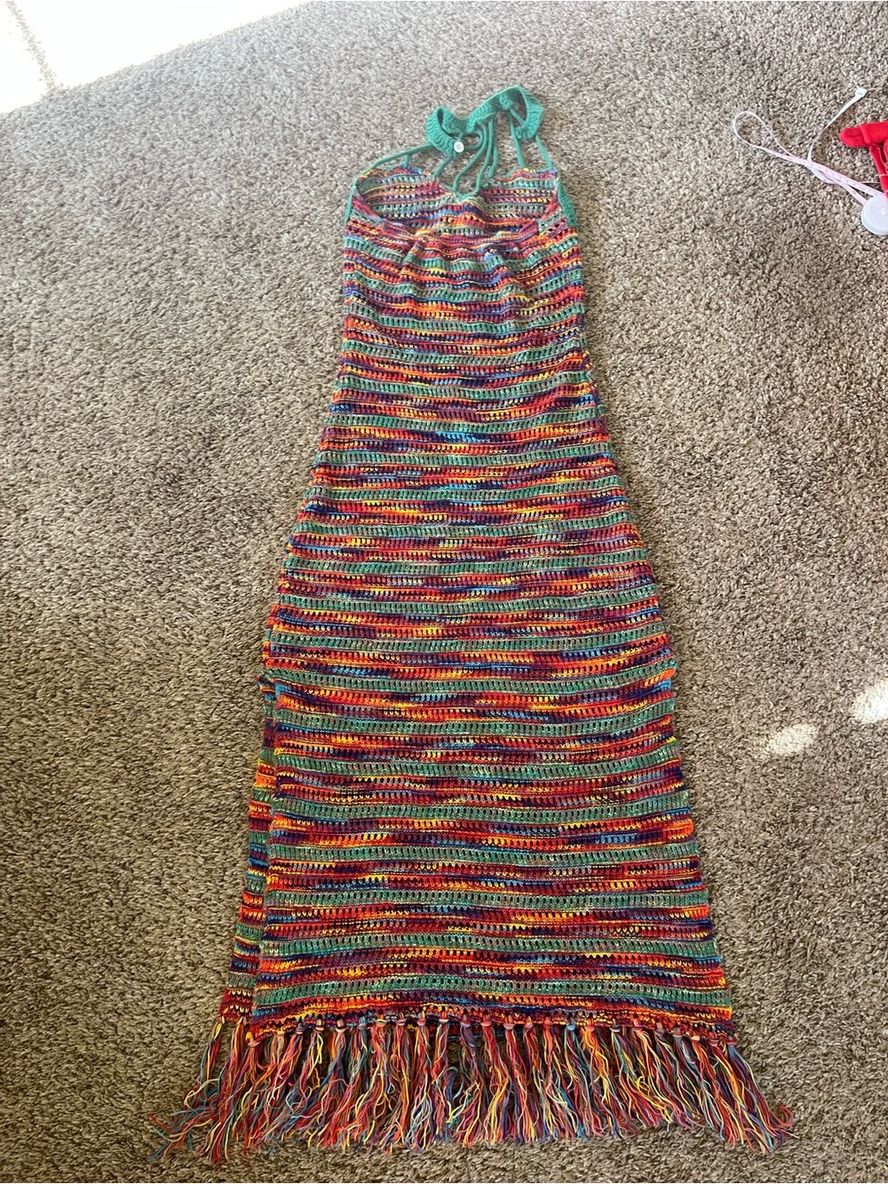 Cider Crochet Multicolor Midi Dress with Green Yoke | Size Small - Picture 10 of 11